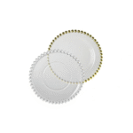 Gold or Silver Beaded Edge Glass Charger Plate Rental